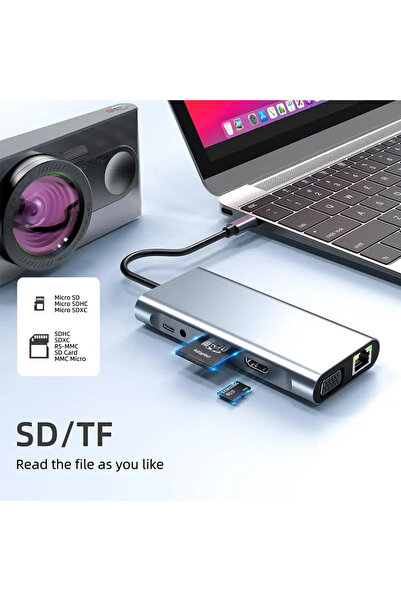 GEAKISO Stație de andocare 10 în 1 Tip-C, HDMI 4K, VGA 1080P, 3 x USB 3.0, RJ45 Gigabit Ethernet, alimentare cu energie