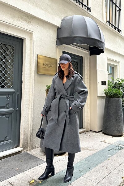 SHILSEE BEUTİQUE Jachetă pentru femei cu apetită și curea, antracit