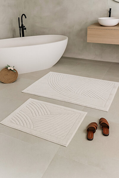 Faiend Geometrik Desen 2li Set Banyo Paspas Takımı %100 Doğal Pamuklu Paspas ...
