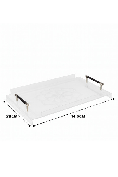 ALQANNAS Medium Acrylic Serving Tray with Black Striped Handles, Clear