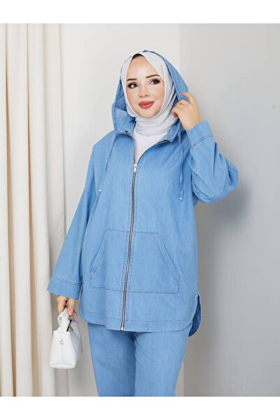 ModaMerve Διπλό σετ με λεπτομέρεια με κουκούλα 21119MPR1163-MS Ανοιχτό τζιν