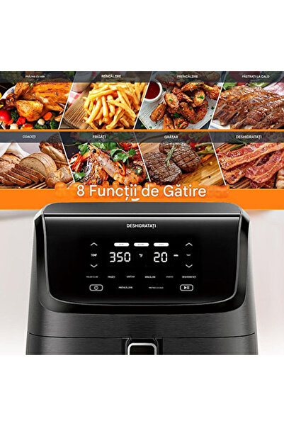 DEIME Friteuză cu aer cald, 7, 2 litri, 1700 W, cuptor fără ulei, capacitate mare cu 8 programe, vizibilă