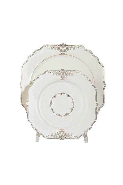 Dania 70-piece porcelain dinner set, white with gold lines, for 6 people