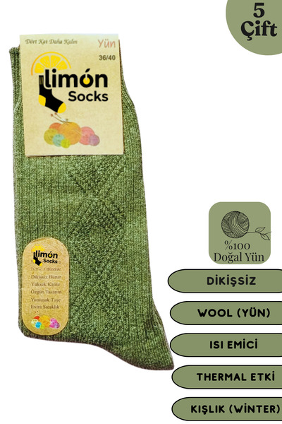 Limon Socks Winter Lambswool Wool Socks (5 Pairs) Thick Socks with Thermal Features (Lamb Wool) for Women