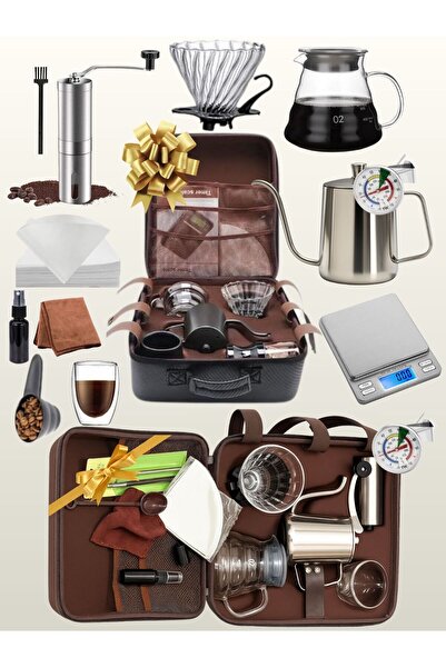 DOPPİO 13 Pcs V60 Premium Pour Over Manual Coffee Maker with Manual Grinder Dripper Set