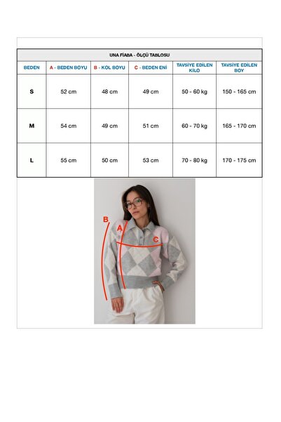 Butik Una Fiaba Gri Yumuşak Dokulu Baklava Desenli Kadın Triko Polo Yaka Kazak