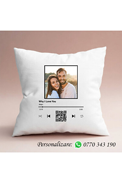 specialgift Pernă personalizată cu fotografie, text și cod QR - Our Melody