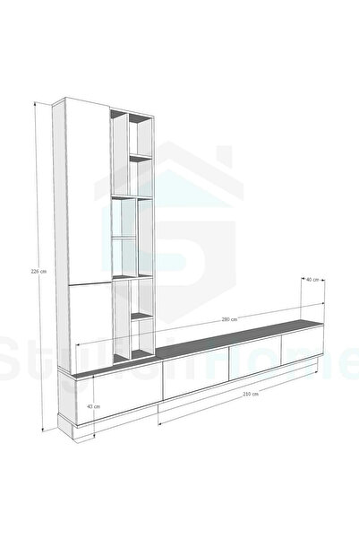 Stylish Home Large white and gray TV table, 4 pieces, including shelves and lighting, model 61