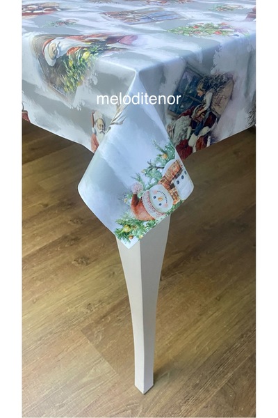 MİRELLA New Year Concept Pvc Oilcloth Tablecloth with Deer Santa Claus Snowman Christmas Tree