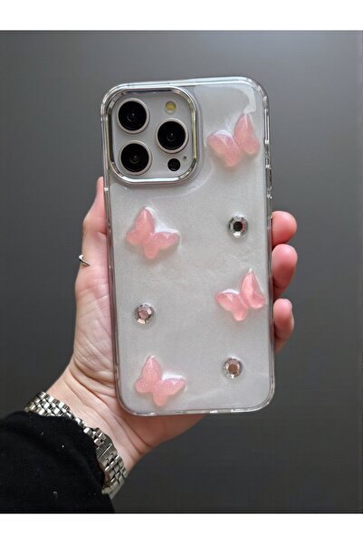 KVK PRİVACY Apple iPhone 16 Pro Max Uyumlu Pembe Kelebek Kılıf Darbeye Karşı ...