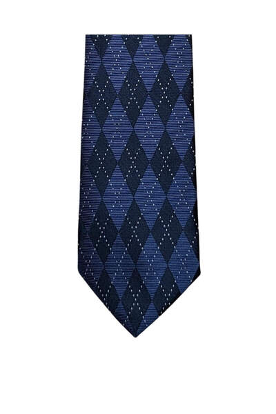 1001 Kravat Navy Blue Diamond Patterned 7 cm Wide Thin Tie