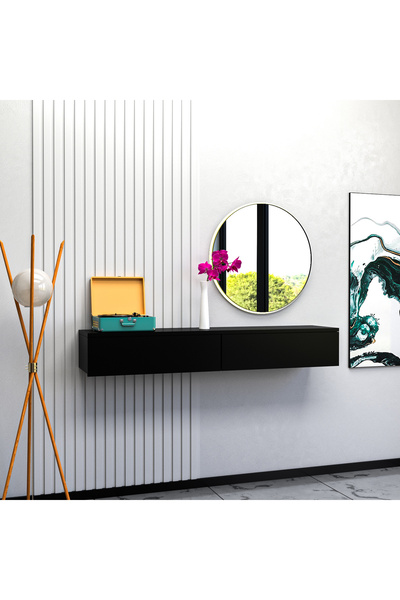 Barida Sanat 130cm uzunluk %100 MDF Konsol İki Çekmeceli | Dresuar | Duvara Monte MDF Ahşap Raf | Makyaj Masası