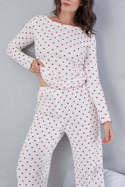 FREEWİSE Pure 100% Cotton Long Sleeve Women's Pajama Set