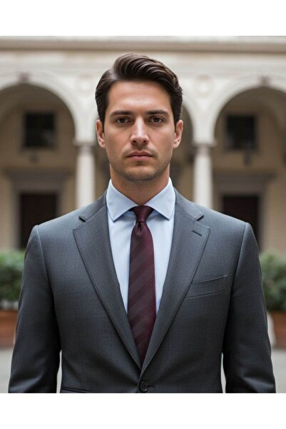 1001 Kravat Bordo Çizgili 8 Cm Genişliğinde İpek Kravat