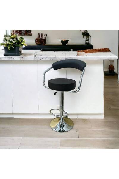 Al Saada Home كرسي بار دوار من الجلد 114 × 45 × 45 سم - أسود