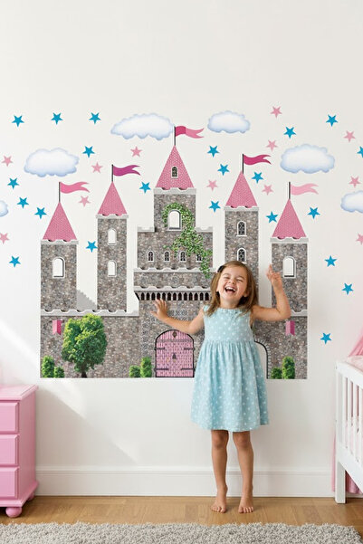 KT Decor Prenses Şatosu Bulutlar Ve Yıldızlar Kız Çocuk Odası Duvar Sticker Seti