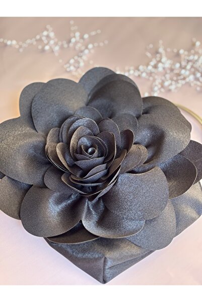 GUSTELLO Țesătură neagră Mâner din metal argintiu Geantă cu flori de trandafir Accesoriu pentru geantă de mână Rochie de seară Geantă de zi cu zi elegantă pentru femei