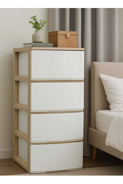 co arma خزانة ذات 4 أدراج بلاستيك متعددة الاستخدامات 42×34×83 سم بيج ابيض