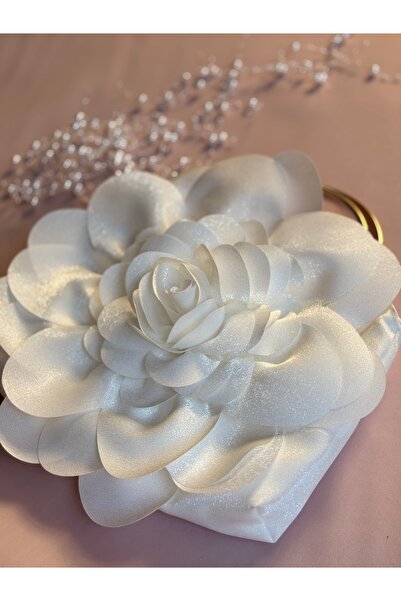 GUSTELLO White Fabric Gold Metal Handle Rose Flower Bag Hand Shoulder Bag Evening Dress Casual Stylish Women's Bag