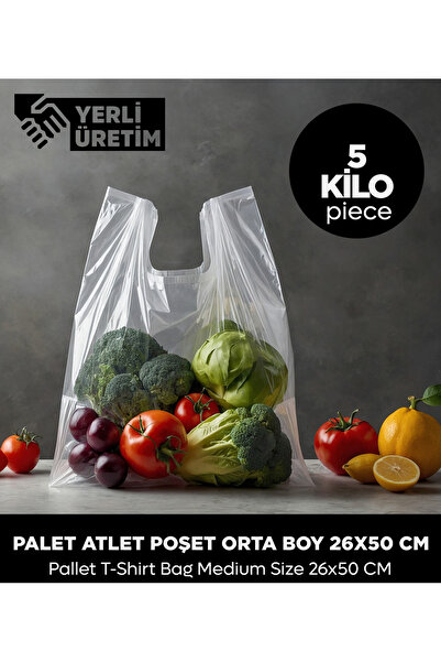 Sepet Doldur Beyaz Atlet Poşet Orta Boy 26x50 Cm (5 KG)