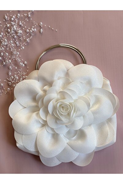 GUSTELLO Țesătură albă Mâner din metal argintiu Geantă cu flori de trandafir Accesoriu pentru geantă de mână Rochie de seară Geantă de zi cu zi elegantă pentru femei