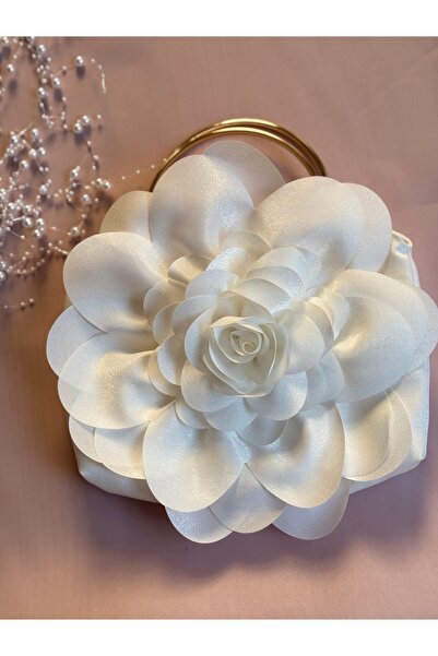 GUSTELLO White Fabric Gold Metal Handle Rose Flower Bag Hand Shoulder Bag Evening Dress Casual Stylish Women's Bag