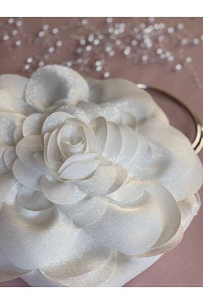 GUSTELLO Țesătură albă Mâner din metal argintiu Geantă cu flori de trandafir Accesoriu pentru geantă de mână Rochie de seară Geantă de zi cu zi elegantă pentru femei