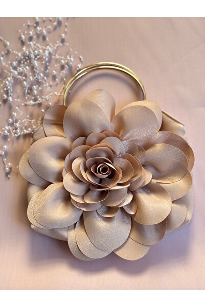 GUSTELLO Beige Fabric Gold Metal Handle Rose Flower Bag Hand Shoulder Bag Evening Dress Casual Stylish Women's Bag