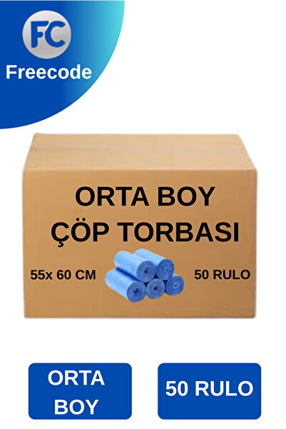 Freecode Orta Boy Çöp Poşeti 50 Paket 55 X 60 Cm Mavi