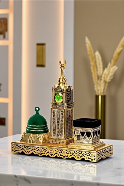 Güncel Vitrin Zemzem Kulesi/Kabe/Mescid-i Nebevi Hediyelik Dekoratif Obje/Biblo 27*27 cm