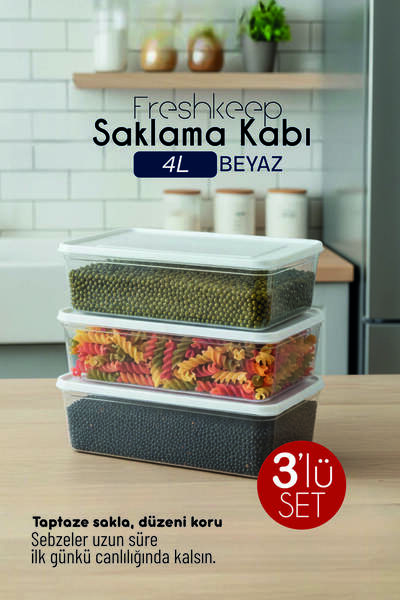 bizimevde 3-Piece Storage Container 4 Liter Deep Freezer Microwave Compatible