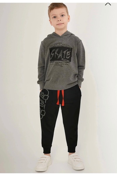 Rolypoly Erkek Çocuk Alt Üst Eşofman Takımı Kapüşonlu Antra Melanj Renk 5-15 Yaş