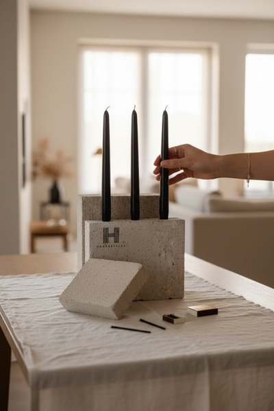 a&p Metalik renk Siyah dekoratif Şamdan mum 3 adet (25x2.2cm)