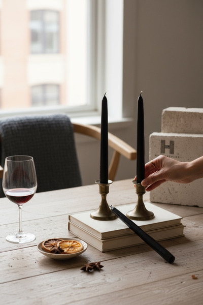 a&p Metalik renk Siyah dekoratif Şamdan mum 3 adet (25x2.2cm)