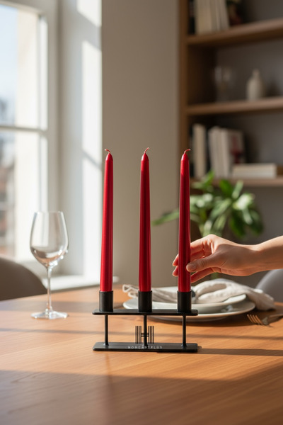 a&p Kırmızı yılbaşı renk dekoratif Şamdan mum 3 adet (25x2.2cm)