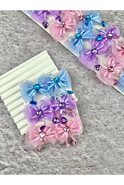 Toka Sepetim Kalp Detaylı Tül Fiyonk Toka 3 Çift