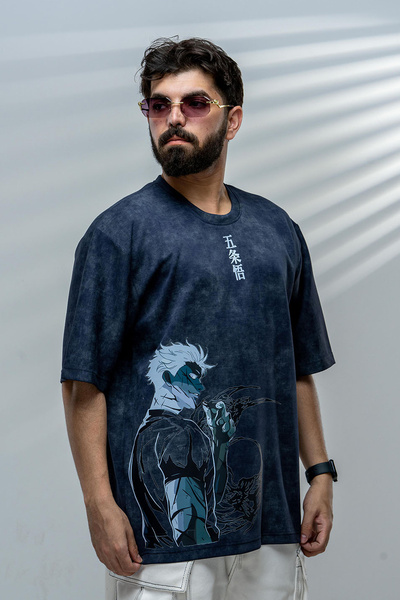 saneafn Navy T-shirt with Gojo Satoru character design