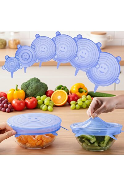ISO TRADE Set of 6 Reusable Silicone Lids, Universal, Blue