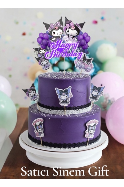 Sinem Gift Kuromi Pasta Süsü - Kuromili Pasta Süsü - Kuromi Konseptli Süs - Kuromi Doğum Günü