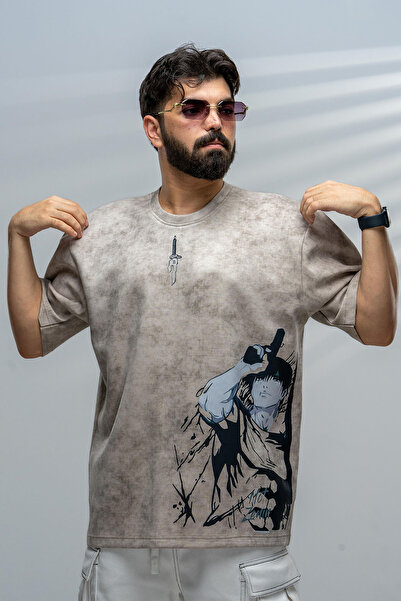 saneafn Beige T-shirt with Toji character design