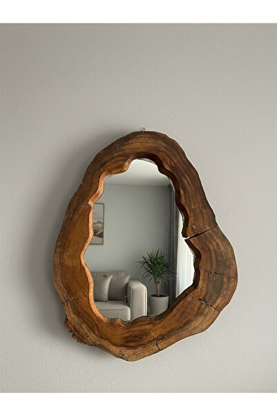 Home Doğal Ahşap Kütük Tasarım Kumlamalı Dekoratif Duvar Aynası