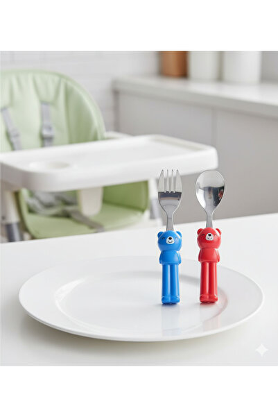 Porland Happy Bear Çocuk Çatal Kaşık Bıçak Takımı 2 Parça