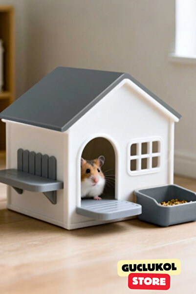 GÜÇLÜKOL Hamster Evi – Modern Tasarım Küçük Hayvan Barınağı ve Mama Kabı 14Cm