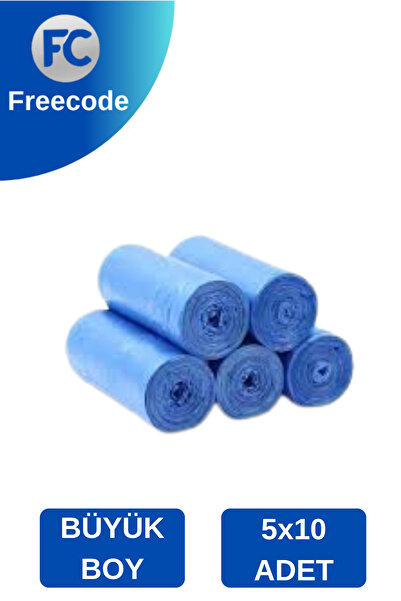 Freecode Standart Büyük Boy Çöp Torbası (10 Adet 65 x 80cm 50lt MAVİ 5 Rulo)