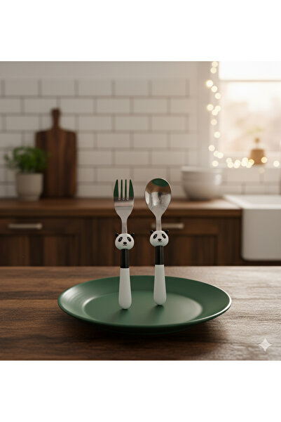 Porland Mini Panda Çocuk Çatal Kaşık Bıçak Takımı 2 Parça