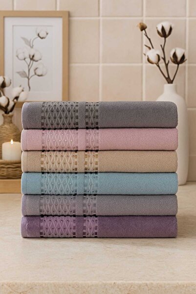 Mela Home طقم مناشف لليدين والوجه منسوجة بنقشة 50*90 سم - 6 قطع - هدية - هدية زواج - للمطبخ - للحمام - 100% قطن