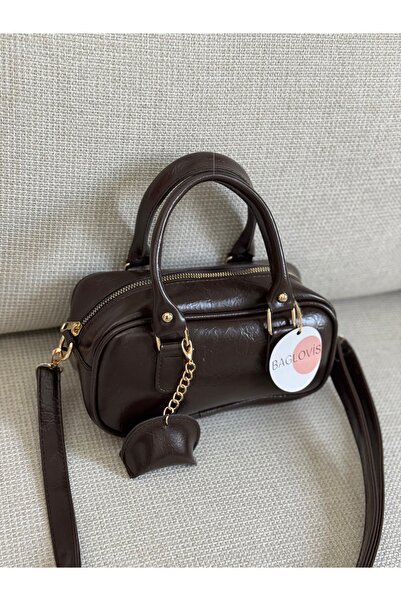 BAGLOVİS Small Brown Women's Shoulder Bag with Small Leather Charm Detail