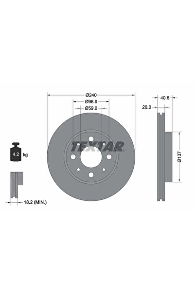 TEXTAR Спирачен диск Фиат 500/Панда Форд Ка