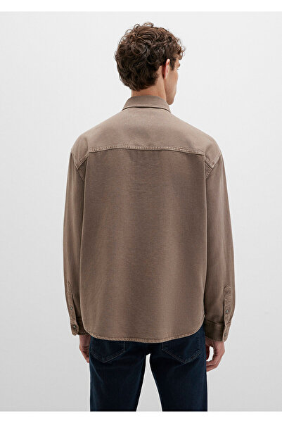Mavi Cep Detaylı Kahverengi Gömlek Loose Fit / Bol Rahat Kesim 0211760-70380