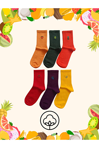 stellare Κάλτσες Unisex με μοτίβο φρούτων 6 ζευγάρια Βαμβακερές κολεγιακές κάλτσες χωρίς ραφή